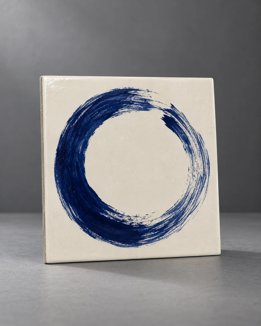 Carreau carré en céramique imprimé d’un cercle bleu