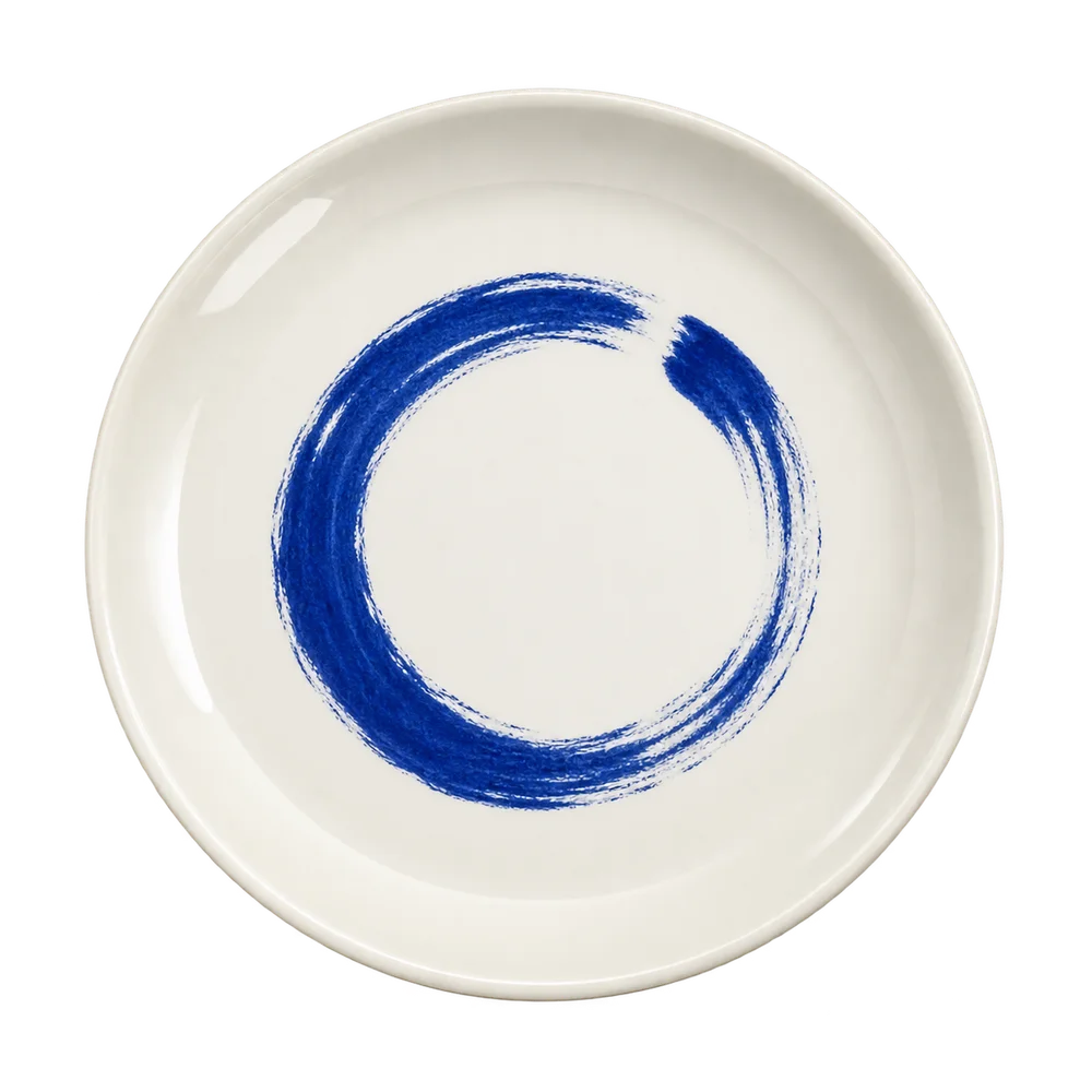 Assiette décorative en céramique ivoire avec un motif bleu